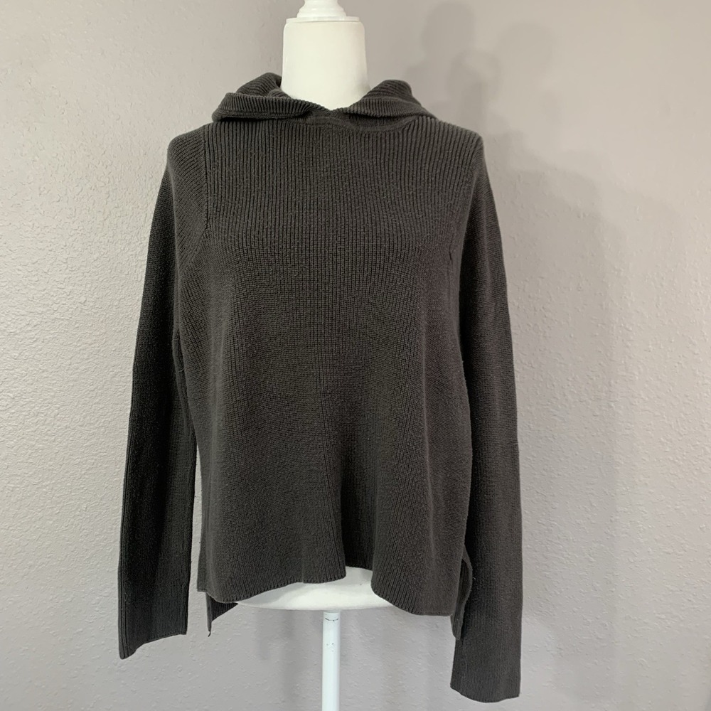 Athleta Women's M Rest Day Pima Cotton Silk Ribbed Hoodie Gray Hooded Sweater‎